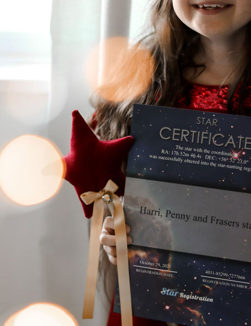 Little girl received a star-registration gift for christmas